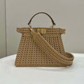 Fendi 8BN327 Peekaboo ISeeU Small Apricot interlace leather bag 80138M - Default Title - View 1