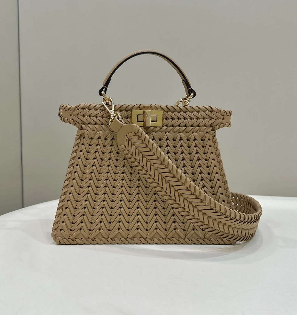 Fendi 8BN327 Peekaboo ISeeU Small Apricot interlace leather bag 80138M - Default Title - View 1
