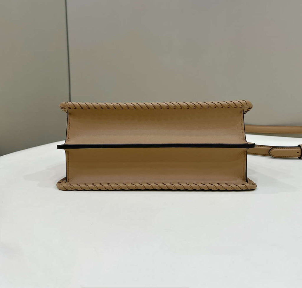 Fendi 8BN327 Peekaboo ISeeU Small Apricot interlace leather bag 80138M