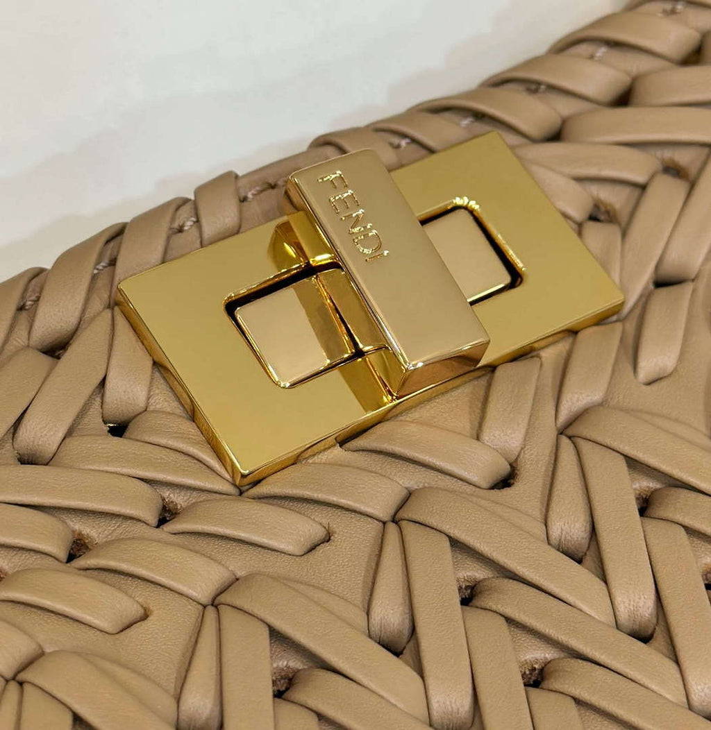Fendi 8BN327 Peekaboo ISeeU Small Apricot interlace leather bag 80138M