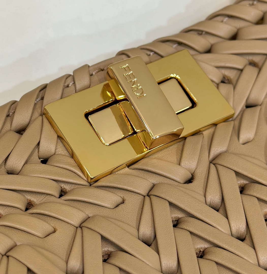 Fendi 8BN327 Peekaboo ISeeU Small Apricot interlace leather bag 80138M - Default Title - View 7