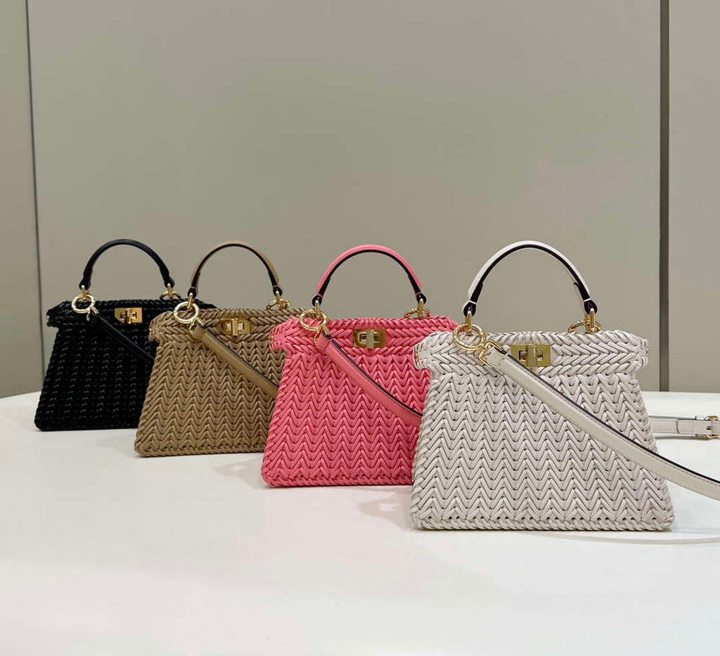 Fendi 8BN321 Peekaboo ISeeU Medium Pink interlace leather bag 80138L