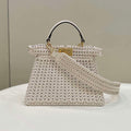 Fendi 8BN327 Peekaboo ISeeU Small Beige interlace leather bag 80138M - Default Title - View 1