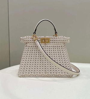 Fendi 8BN327 Peekaboo ISeeU Small Beige interlace leather bag 80138M - Default Title - View 2