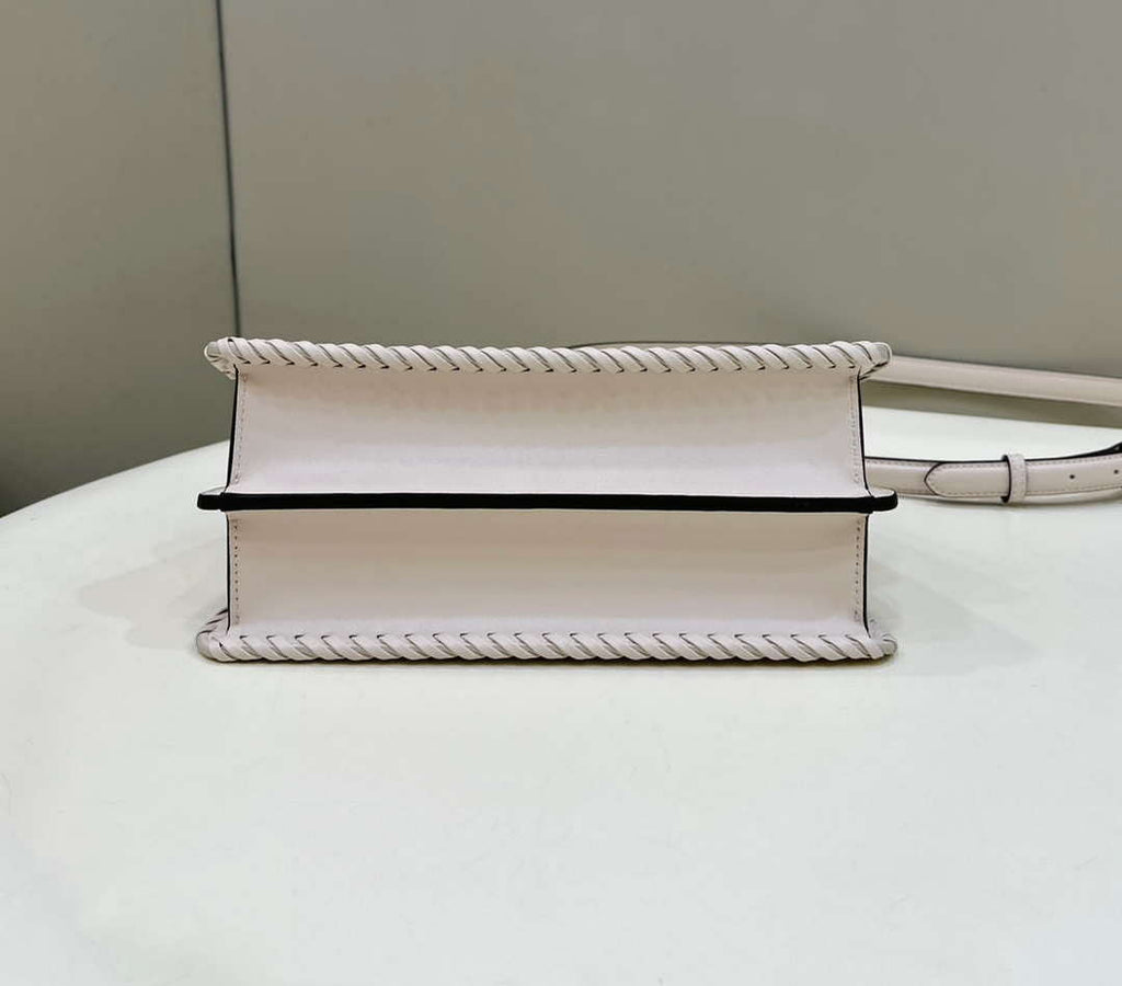 Fendi 8BN327 Peekaboo ISeeU Small Beige interlace leather bag 80138M