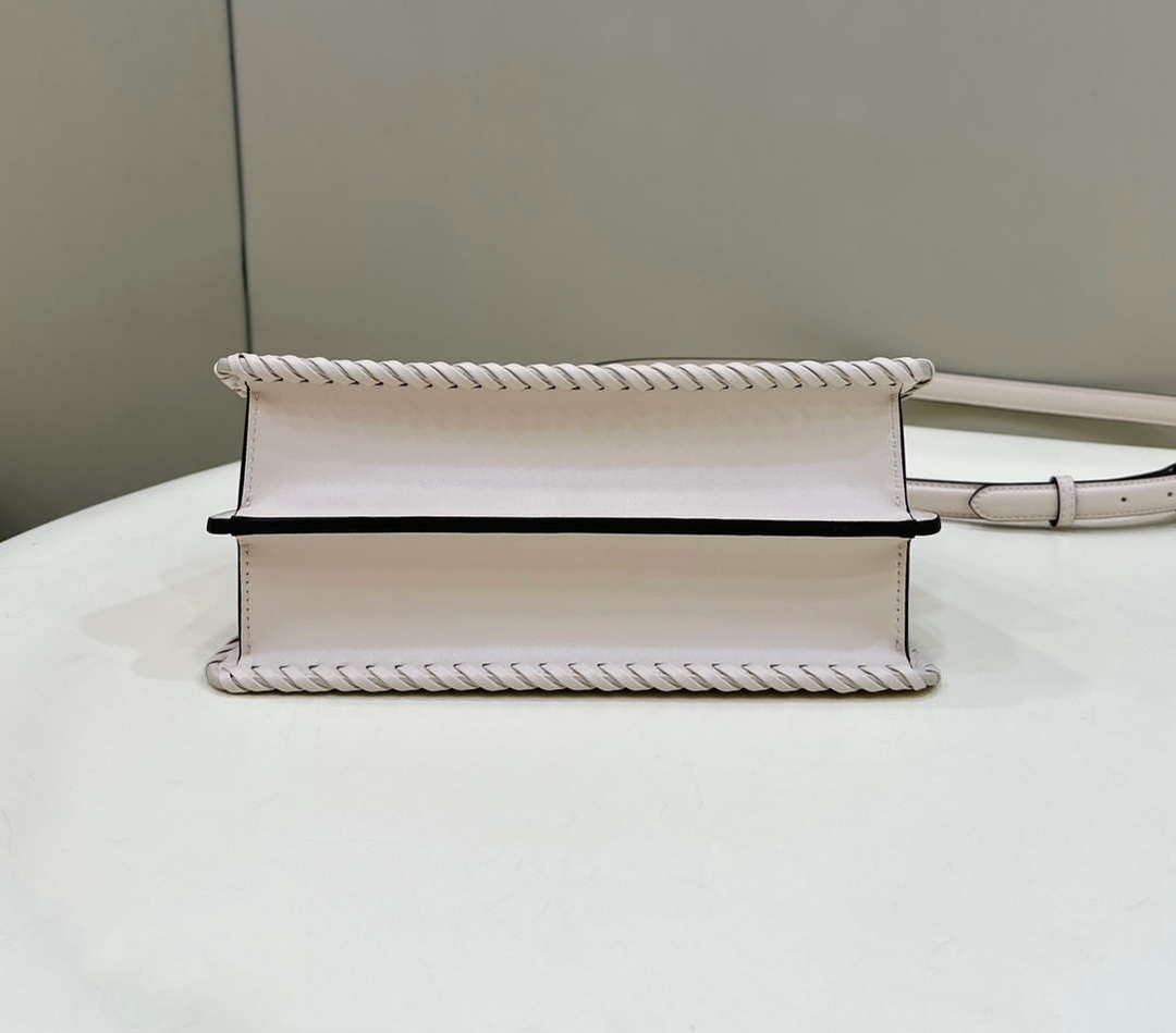 Fendi 8BN327 Peekaboo ISeeU Small Beige interlace leather bag 80138M