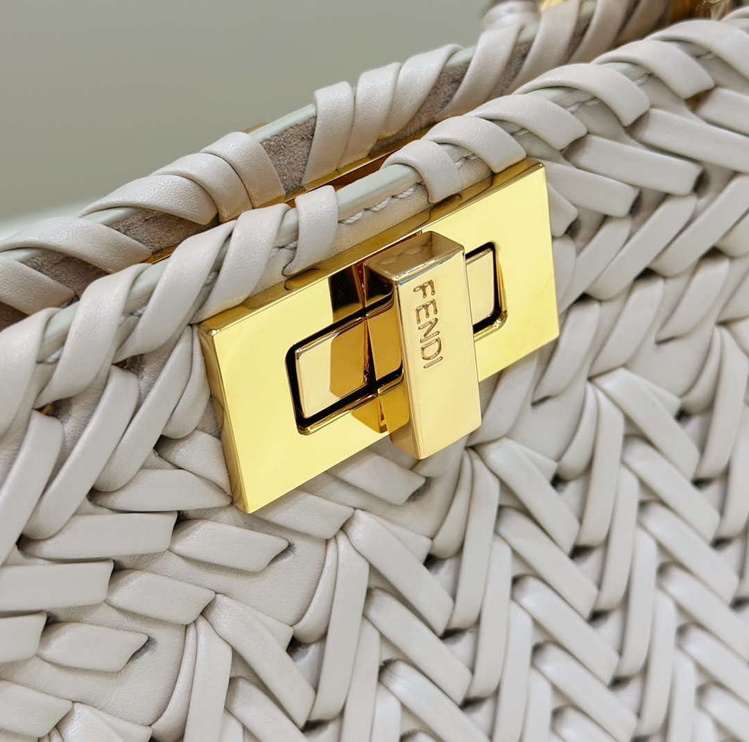 Fendi 8BN327 Peekaboo ISeeU Small Beige interlace leather bag 80138M - Default Title - View 6