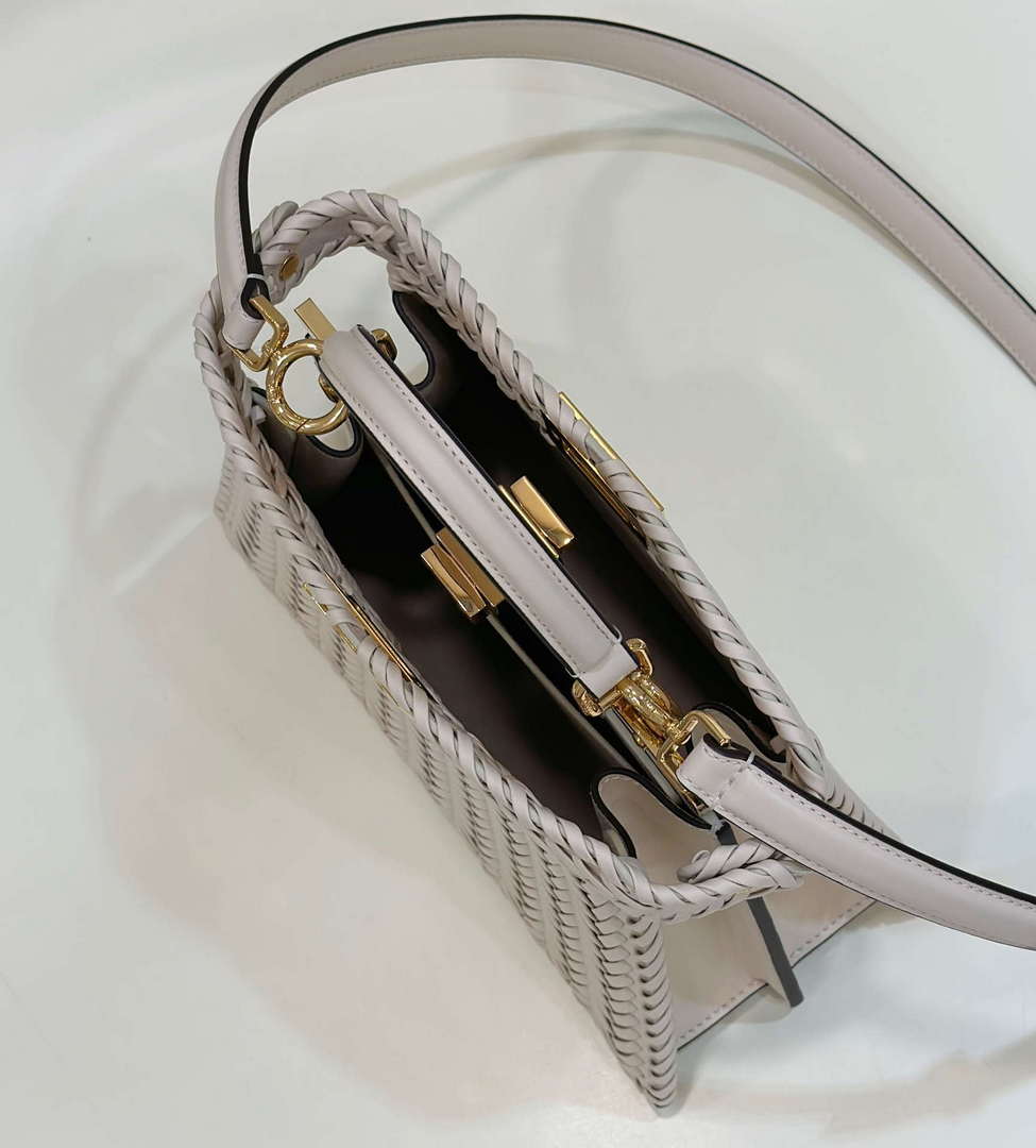 Fendi 8BN327 Peekaboo ISeeU Small Beige interlace leather bag 80138M