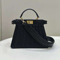 Fendi 8BN327 Peekaboo ISeeU Small Black interlace leather bag 80138M - Default Title - View 1