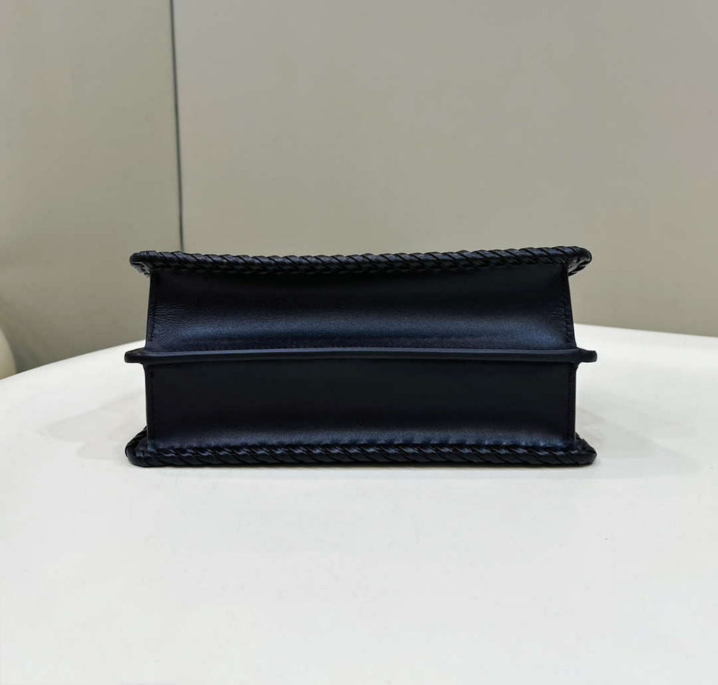 Fendi 8BN327 Peekaboo ISeeU Small Black interlace leather bag 80138M