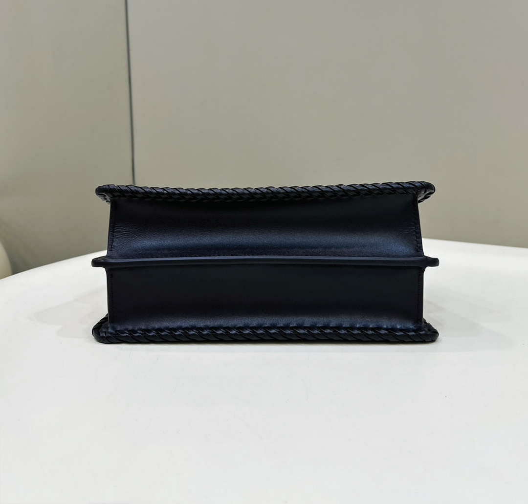 Fendi 8BN327 Peekaboo ISeeU Small Black interlace leather bag 80138M