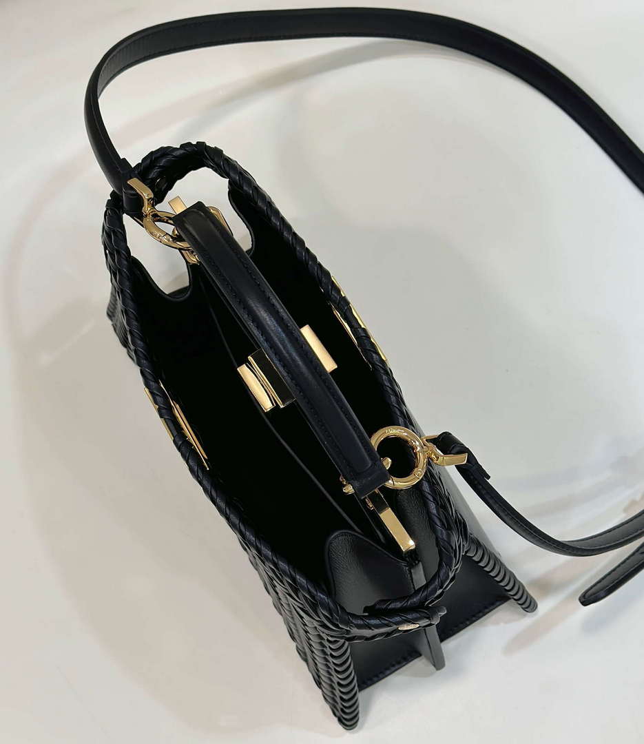 Fendi 8BN327 Peekaboo ISeeU Small Black interlace leather bag 80138M