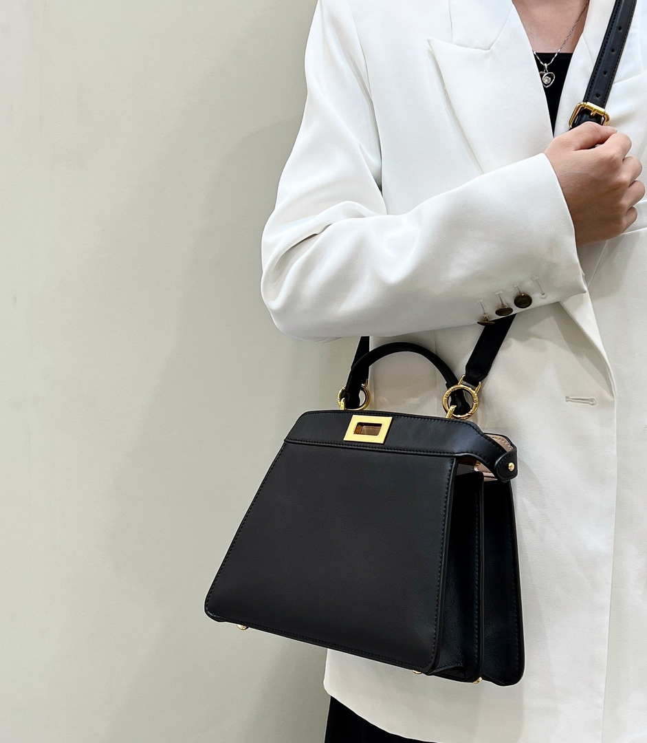 Fendi 8BN327 Peekaboo ISeeU Small Black leather bag
