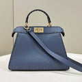 Fendi 8BN327 Peekaboo ISeeU Small Blue Selleria bag with 556 hand-sewn topstitches 80133Am - Default Title - View 1