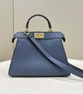 Fendi 8BN327 Peekaboo ISeeU Small Blue Selleria bag with 556 hand-sewn topstitches 80133Am