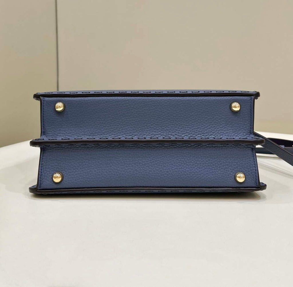 Fendi 8BN327 Peekaboo ISeeU Small Blue Selleria bag with 556 hand-sewn topstitches 80133Am