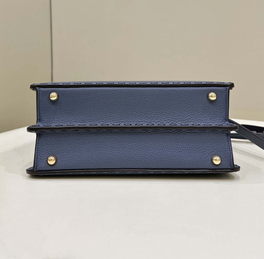 Fendi 8BN327 Peekaboo ISeeU Small Blue Selleria bag with 556 hand-sewn topstitches 80133Am