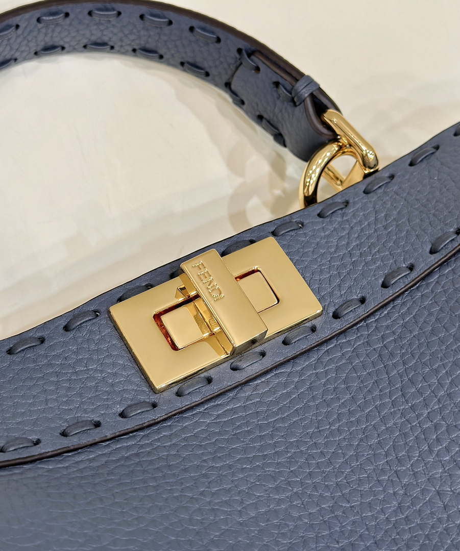 Fendi 8BN327 Peekaboo ISeeU Small Blue Selleria bag with 556 hand-sewn topstitches 80133Am