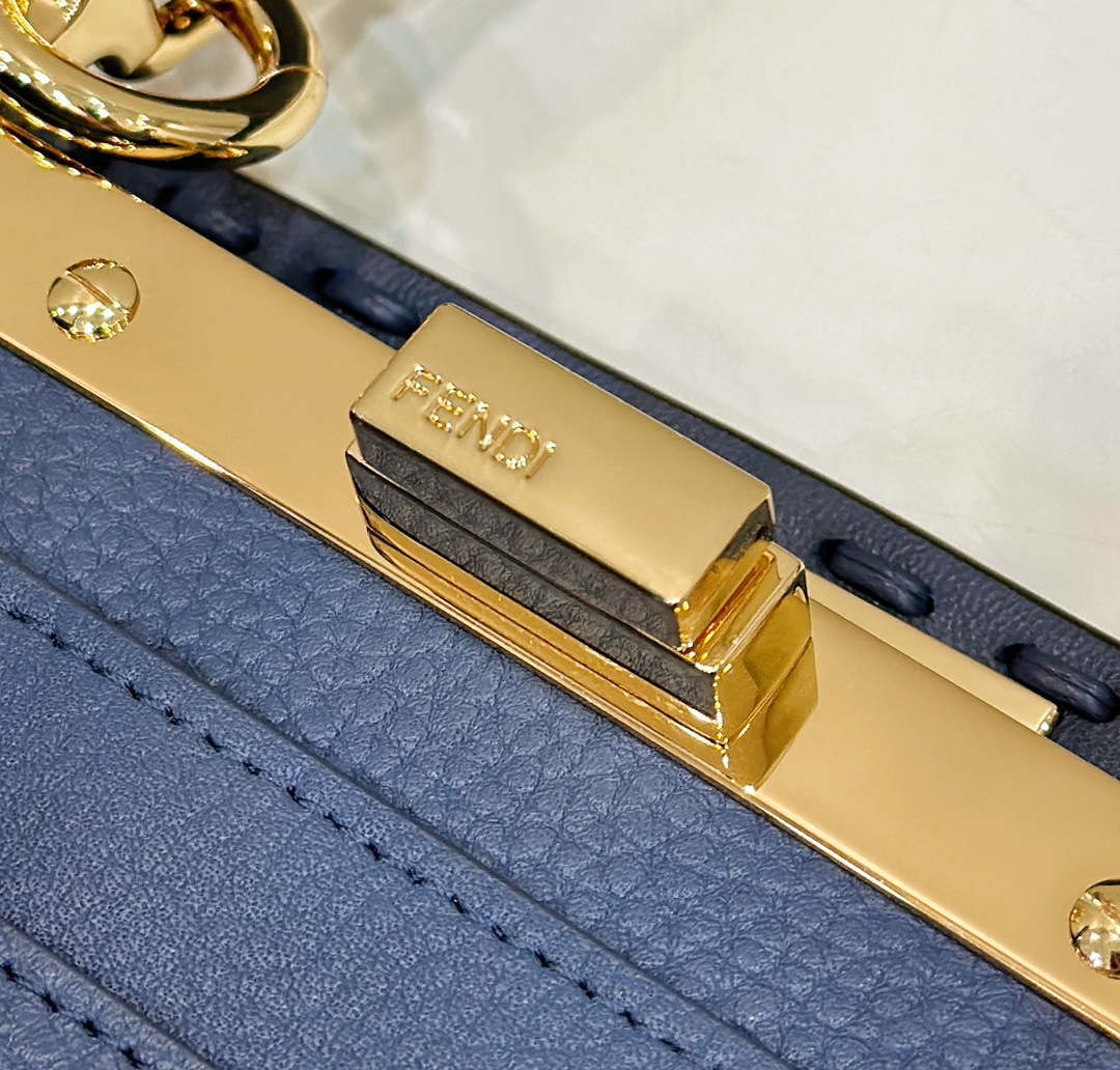 Fendi 8BN327 Peekaboo ISeeU Small Blue Selleria bag with 556 hand-sewn topstitches 80133Am