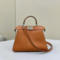 Fendi 8BN327 Peekaboo ISeeU Small Brown Selleria bag with 556 hand-sewn topstitches 80133Am - Default Title - View 1