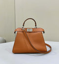 Fendi 8BN327 Peekaboo ISeeU Small Brown Selleria bag with 556 hand-sewn topstitches 80133Am