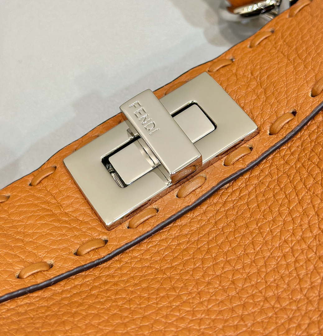 Fendi 8BN327 Peekaboo ISeeU Small Brown Selleria bag with 556 hand-sewn topstitches 80133Am