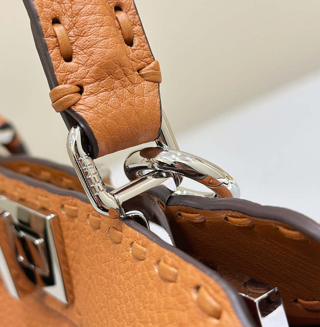 Fendi 8BN327 Peekaboo ISeeU Small Brown Selleria bag with 556 hand-sewn topstitches 80133Am