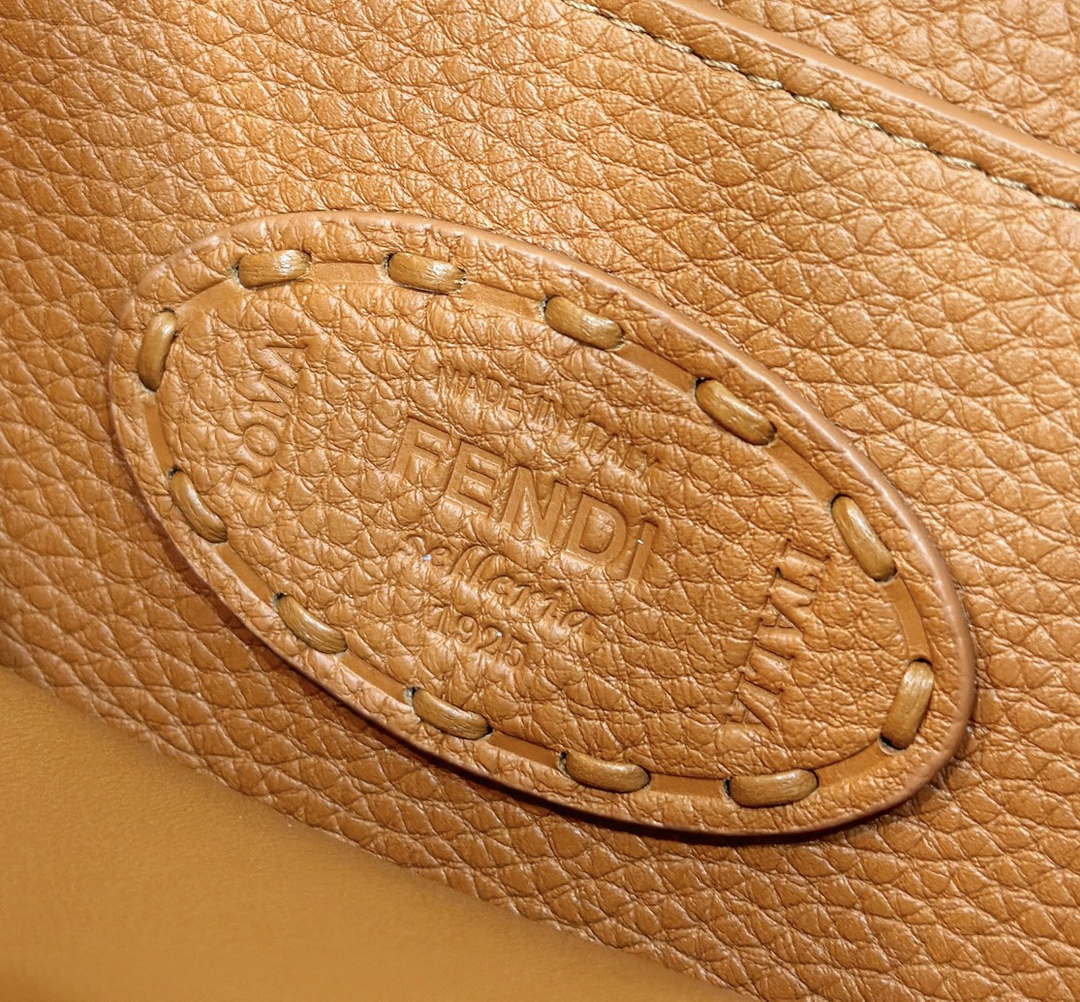 Fendi 8BN327 Peekaboo ISeeU Small Brown Selleria bag with 556 hand-sewn topstitches 80133Am