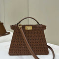 Fendi 8BN327 Peekaboo ISeeU Small Caramel  interlace leather bag 80138M - Default Title - View 1