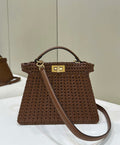 Fendi 8BN327 Peekaboo ISeeU Small Caramel  interlace leather bag 80138M