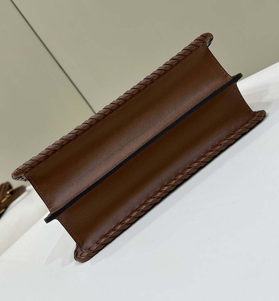 Fendi 8BN327 Peekaboo ISeeU Small Caramel  interlace leather bag 80138M