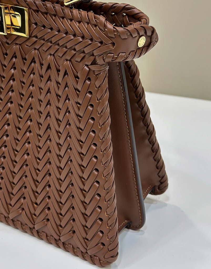 Fendi 8BN327 Peekaboo ISeeU Small Caramel  interlace leather bag 80138M