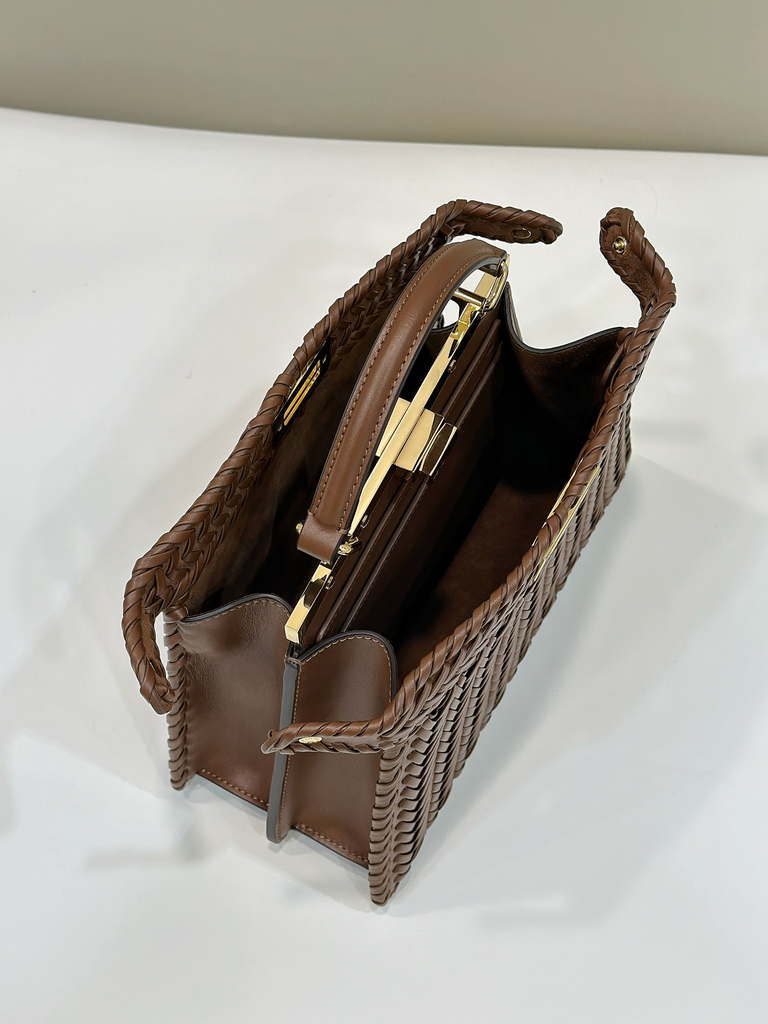 Fendi 8BN327 Peekaboo ISeeU Small Caramel  interlace leather bag 80138M