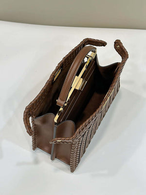 Fendi 8BN327 Peekaboo ISeeU Small Caramel  interlace leather bag 80138M - Default Title - View 9