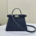 Fendi 8BN327 Peekaboo ISeeU Small Dark Blue interlace leather bag 80138M - Default Title - View 1