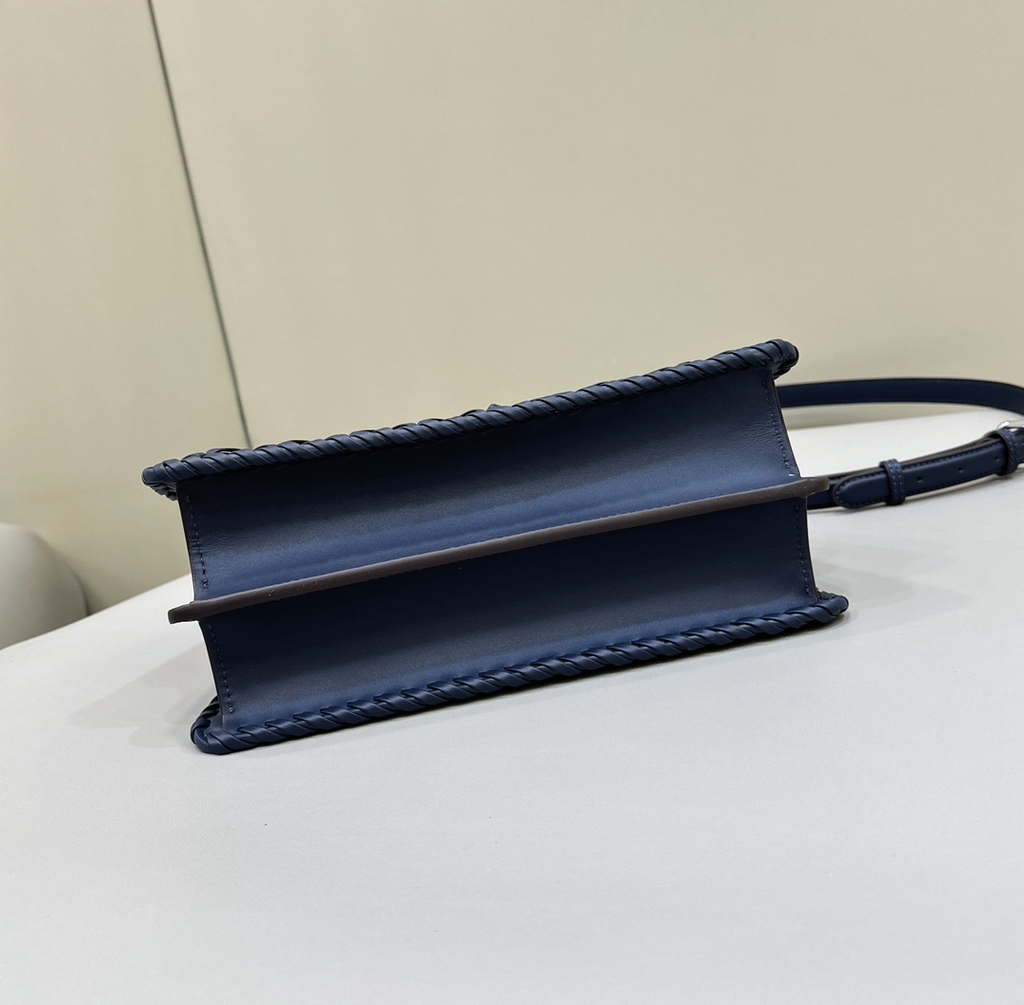 Fendi 8BN327 Peekaboo ISeeU Small Dark Blue interlace leather bag 80138M