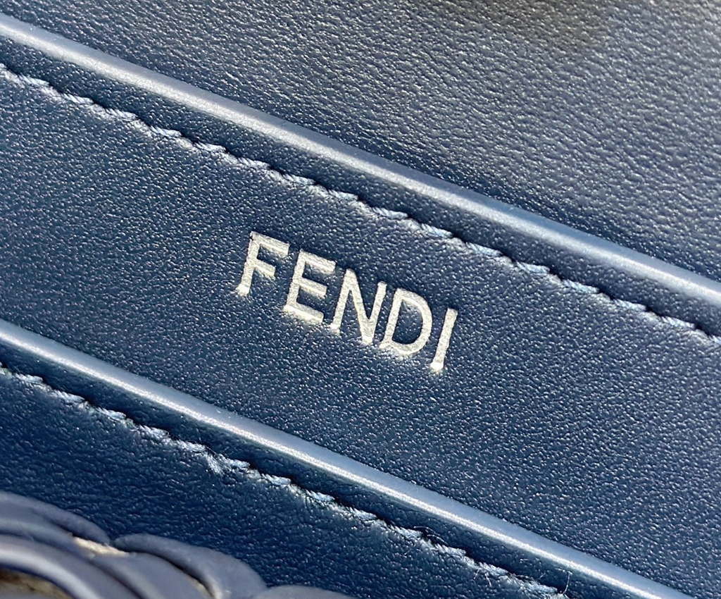 Fendi 8BN327 Peekaboo ISeeU Small Dark Blue interlace leather bag 80138M