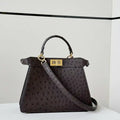 Fendi 8BN327 Peekaboo ISeeU Small Dark Brown Ostrich leather bag