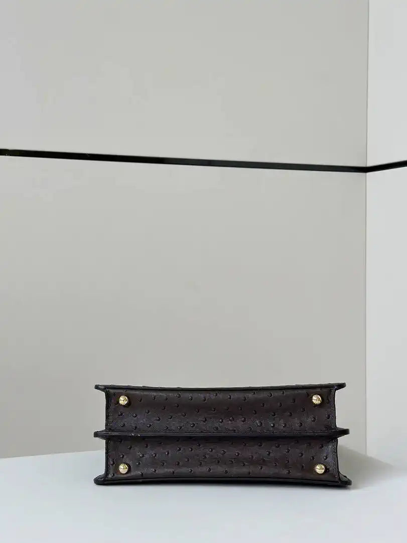 Fendi 8BN327 Peekaboo ISeeU Small Dark Brown Ostrich leather bag