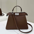 Fendi 8BN327 Peekaboo ISeeU Small Dark Brown Selleria bag with 556 hand-sewn topstitches 80133Am - Default Title - View 1