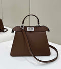 Fendi 8BN327 Peekaboo ISeeU Small Dark Brown Selleria bag with 556 hand-sewn topstitches 80133Am