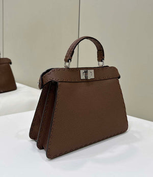 Fendi 8BN327 Peekaboo ISeeU Small Dark Brown Selleria bag with 556 hand-sewn topstitches 80133Am - Default Title - View 2