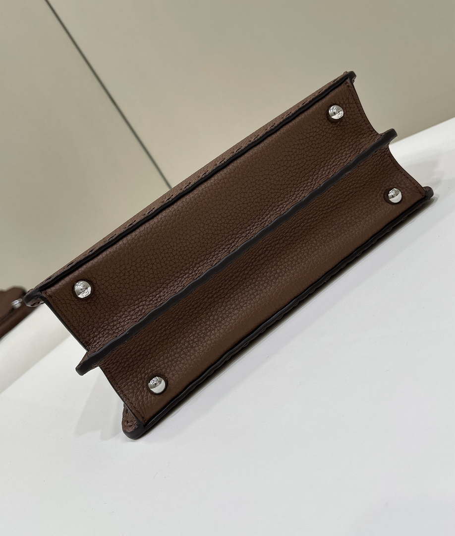 Fendi 8BN327 Peekaboo ISeeU Small Dark Brown Selleria bag with 556 hand-sewn topstitches 80133Am