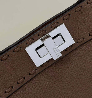 Fendi 8BN327 Peekaboo ISeeU Small Dark Brown Selleria bag with 556 hand-sewn topstitches 80133Am - Default Title - View 4