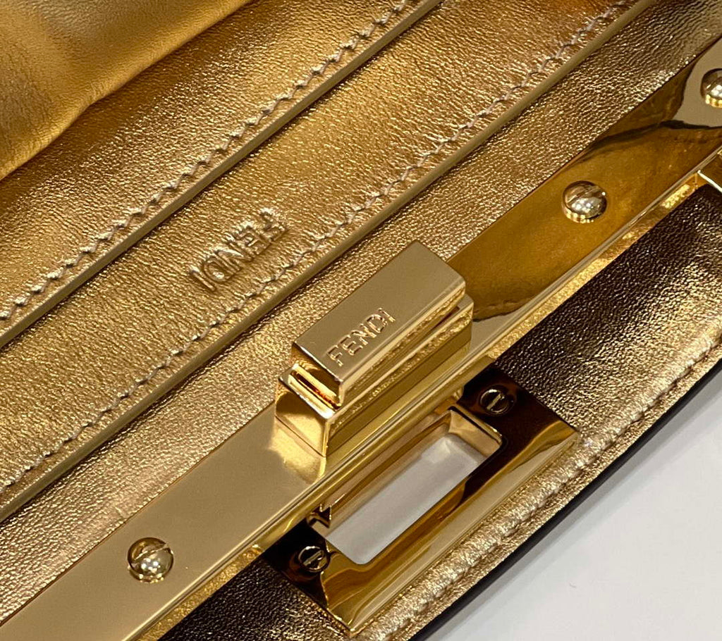 Fendi 8BN327 Peekaboo ISeeU Small Gold leather bag