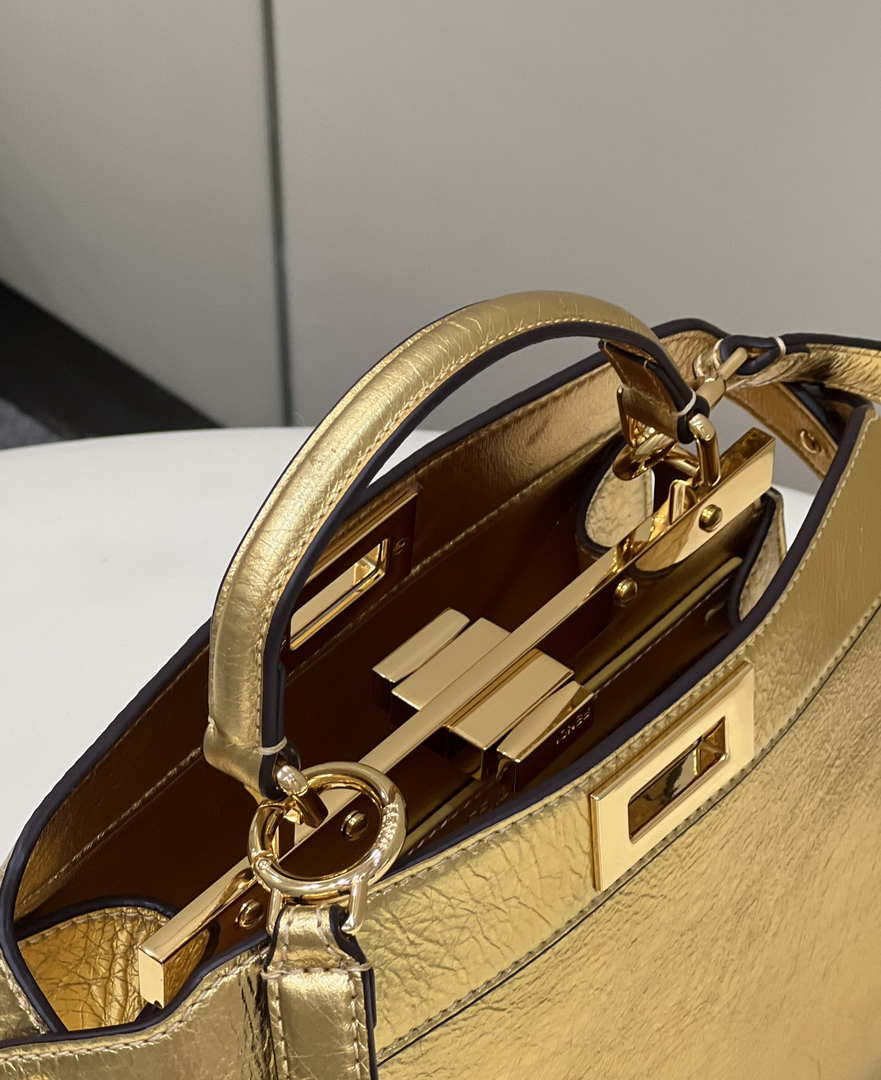 Fendi 8BN327 Peekaboo ISeeU Small Gold leather bag