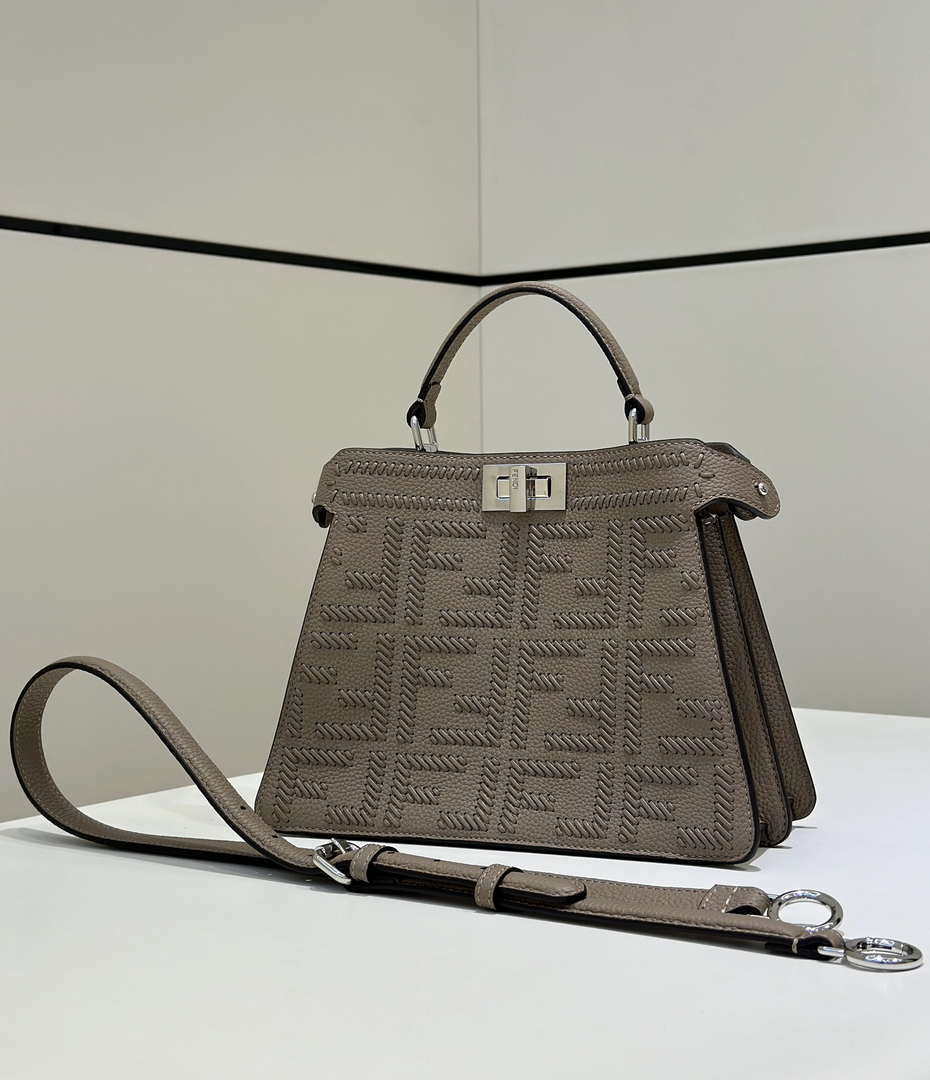 Fendi 8BN327 Peekaboo ISeeU Small Gray Hand-woven classic double F Logo