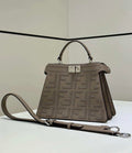 Fendi 8BN327 Peekaboo ISeeU Small Gray Hand-woven classic double F Logo