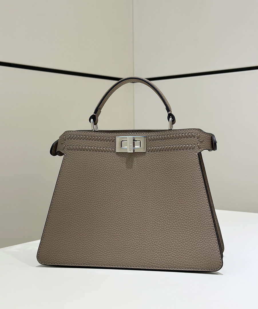 Fendi 8BN327 Peekaboo ISeeU Small Gray Hand-woven classic double F Logo