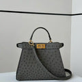 Fendi 8BN327 Peekaboo ISeeU Small Gray Ostrich leather bag